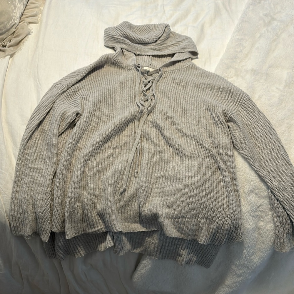 BP grey hooded lace up sweater